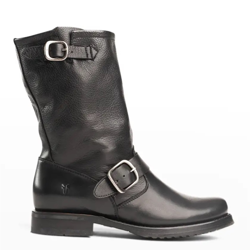 Frye Veronica Leather Buckle Short Moto Boots Black  Size 6.5